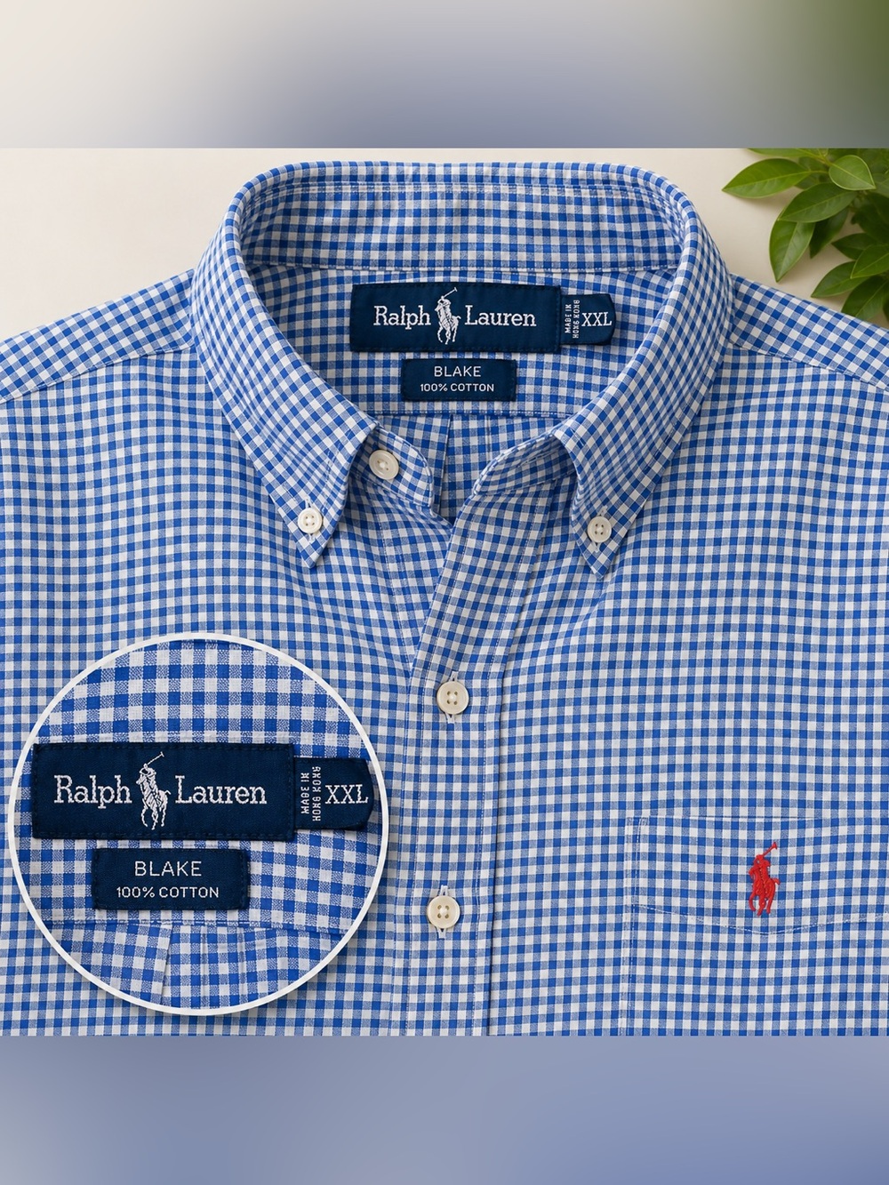 Vintage Polo Ralph Lauren Blake Gingham Button Down Shirt XXL Made in Hong Kong